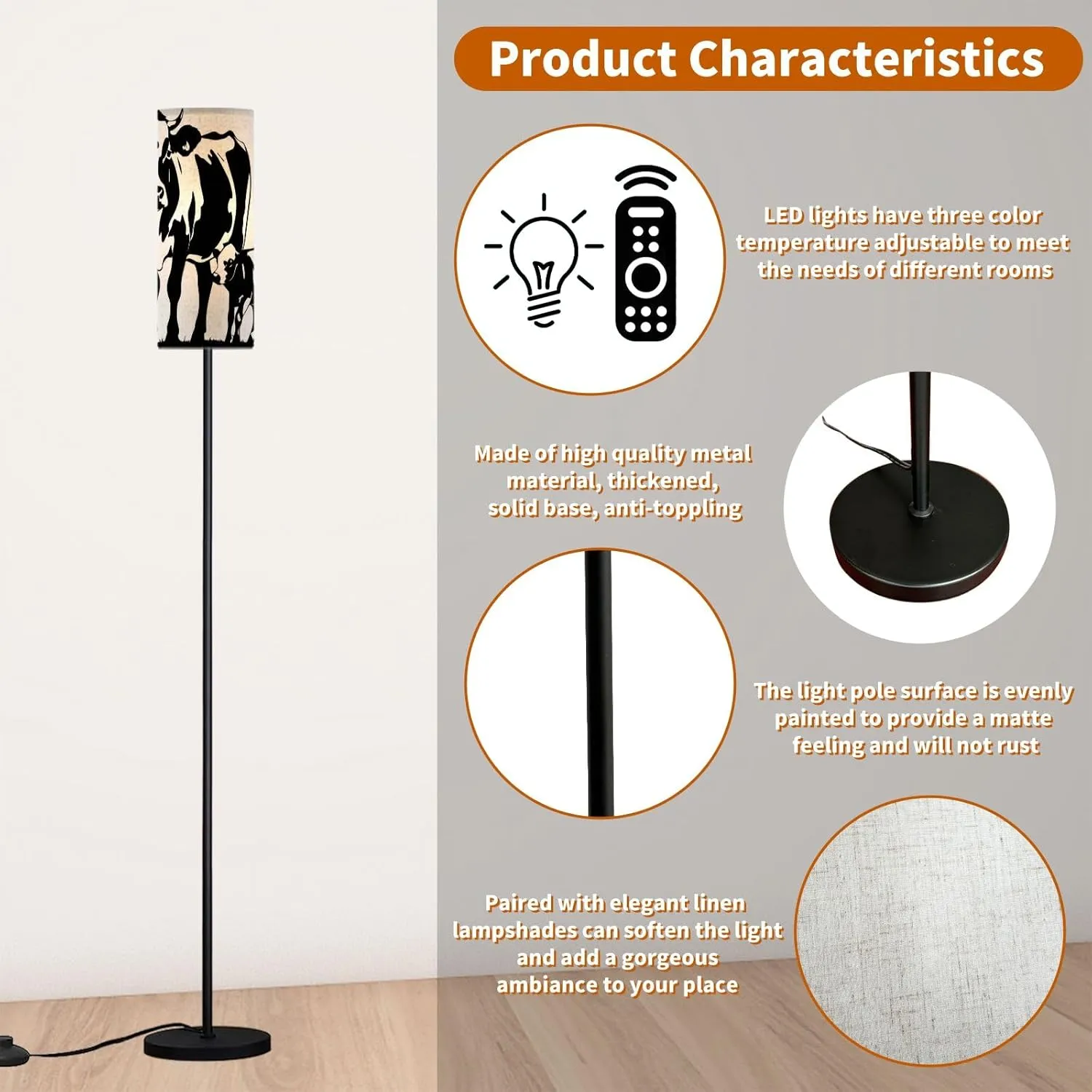 Modern Standing Lamps Cow calf Cow Scene clipart Farm scene Cows Animal farming Heifer Floor Lamp Metal Pole Lamp with Linen Lampshade for Bedroom Living Room Office Nursery Reading Foot Switch
