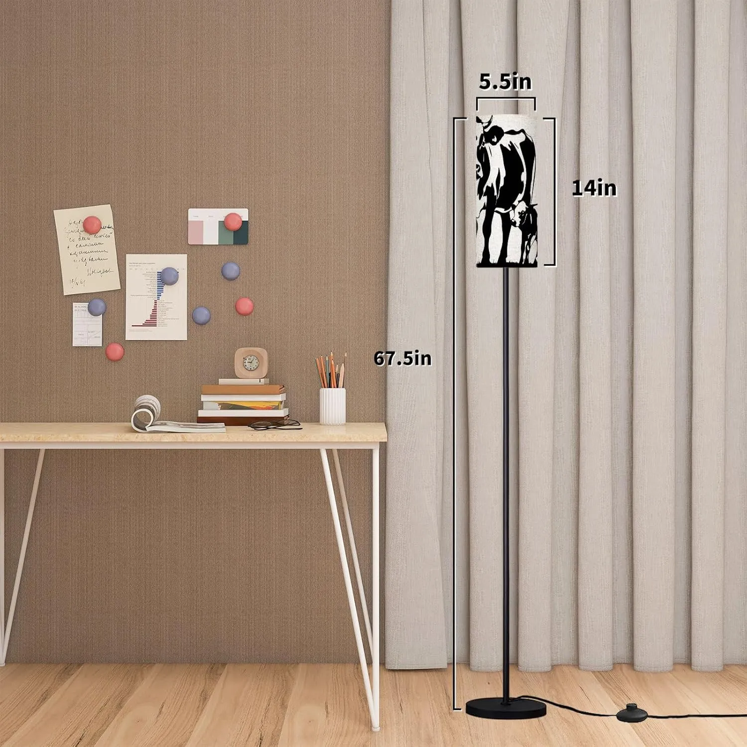 Modern Standing Lamps Cow calf Cow Scene clipart Farm scene Cows Animal farming Heifer Floor Lamp Metal Pole Lamp with Linen Lampshade for Bedroom Living Room Office Nursery Reading Foot Switch