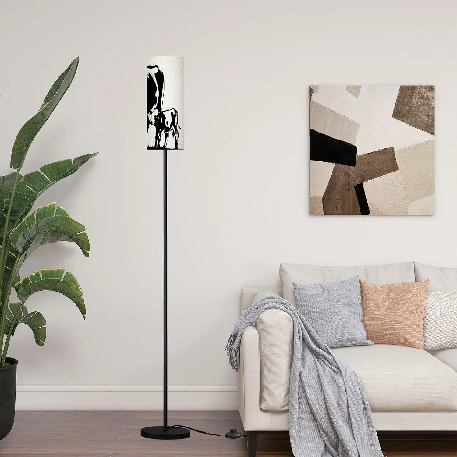 Modern Standing Lamps Cow calf Cow Scene clipart Farm scene Cows Animal farming Heifer Floor Lamp Metal Pole Lamp with Linen Lampshade for Bedroom Living Room Office Nursery Reading Foot Switch