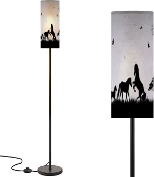 Modern Standing Lamps Silhouette Horses Trees Grass Forest View Landscape Floor Lamp Metal Pole Lamp with Linen Lampshade for Bedroom Living Room Office Nursery Reading Foot Switch