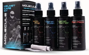 Molecule Premium Helmet Care Kit, Includes Anti-Fog, Cleaner Polish, Helmet Refresh, and Rain Repel, For Helmets, Visors, and Goggles, Cleans and Details, 4 Ounces (1 Kit)