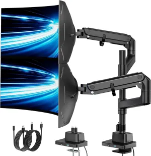 monTEK 17-57 Inch Dual Ultrawide Monitor Arm for Up to 59.4lbs Screen, Aluminum Heavy-Duty Gas Spring Vertical Stackable Curved Screen Adjustable Monitor Stand,75/100mm Vesa Mount, Black