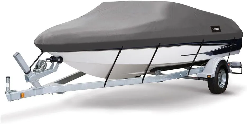 MSC® Heavy Duty 600D Marine Grade Polyester Canvas Trailerable Waterproof Boat Cover,Fits V-Hull,Tri-Hull, Runabout Boat Cover