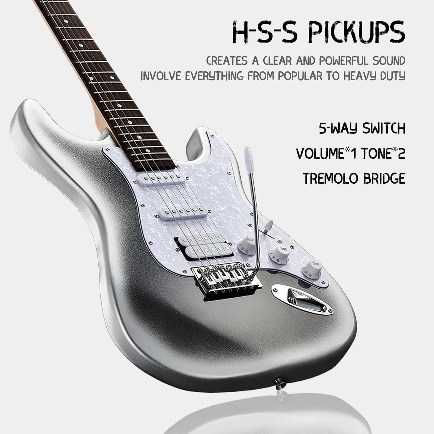 MST-1 39 Inch Electric Guitar Kit, Beginner Starter Full Size Solid Body Electric Guitar With HSS Pickups, Gig Bag, Amplifier, Strap, Cable, Picks, String (MetalBlackBurst)