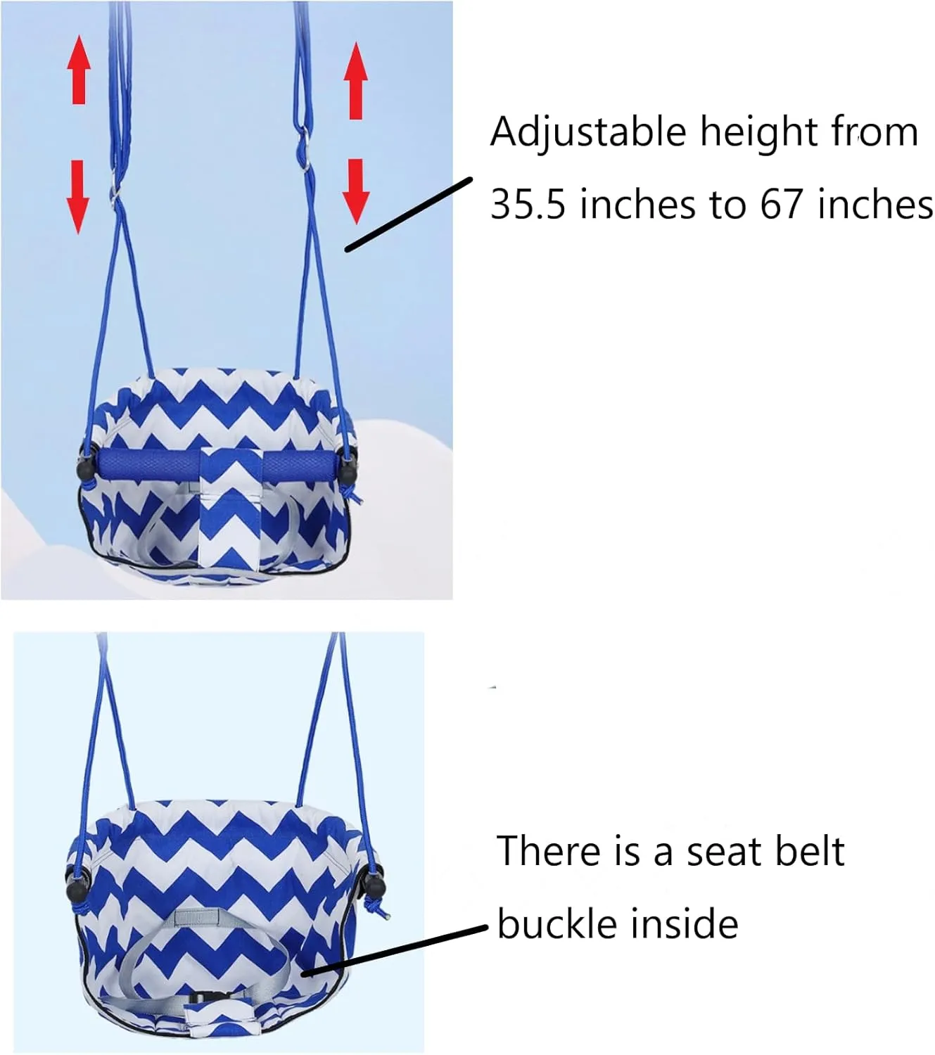 Multi-Use NO Need Punch Adjustable Doorway Hanging Swing Seat,Outdoor/Indoor for Kids,Fits 24 to 36 inch Door Frames,Load-Bearing 200Lbs,Simple Install, Safe Lock，for Exercise and Child Play