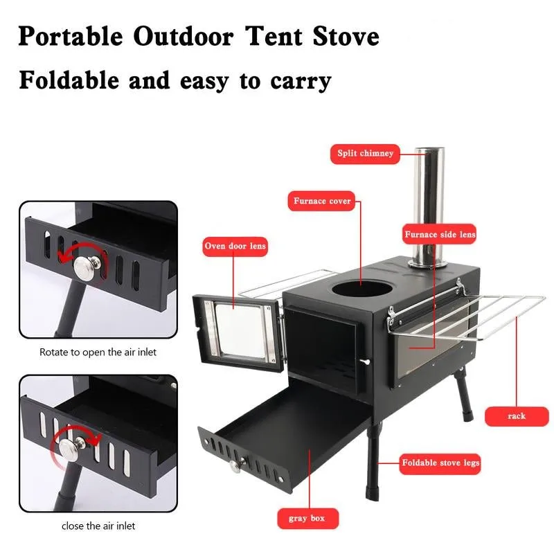 Multifunctional Portable Camping Wood Stove with Chimney