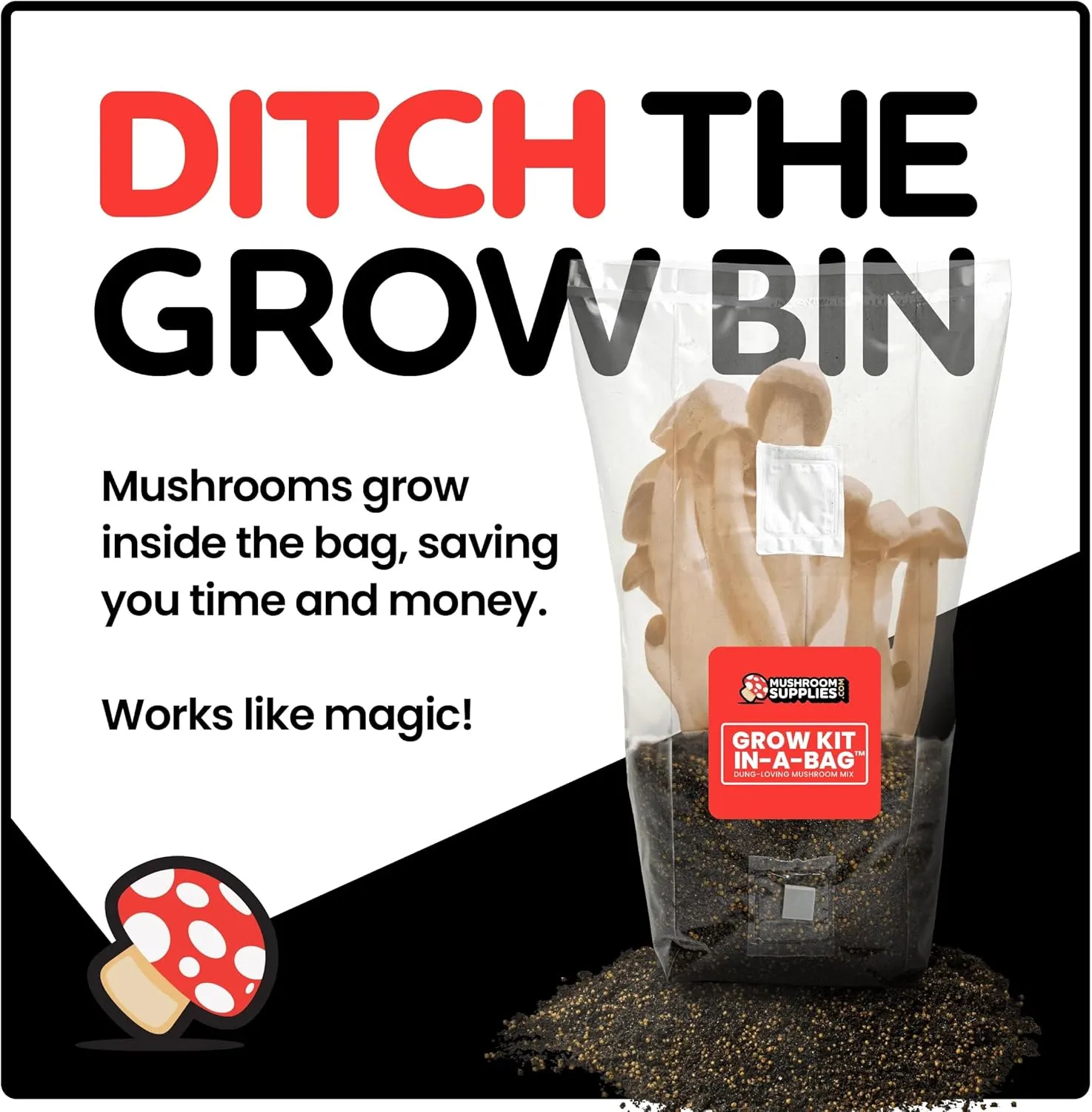 Mushroom Supplies, Grow Kit in-a-Bag, All-in-One, Spores Not Included, Easy to Use, Mushroom Grow Bag with Sterilized Grain and Substrate, Mycologist Recommended, 5 LB