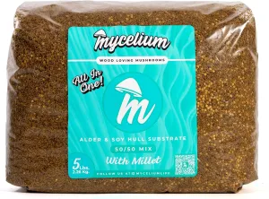 Mycelium Gourmet Mushroom Grow Kit – 5LB Organic All-in-One Substrate with Alder, Soy Hull & Millet – Indoor Cultivation Bag for Wood-Loving Mushrooms – Easy, High-Yield Growing for Home Use