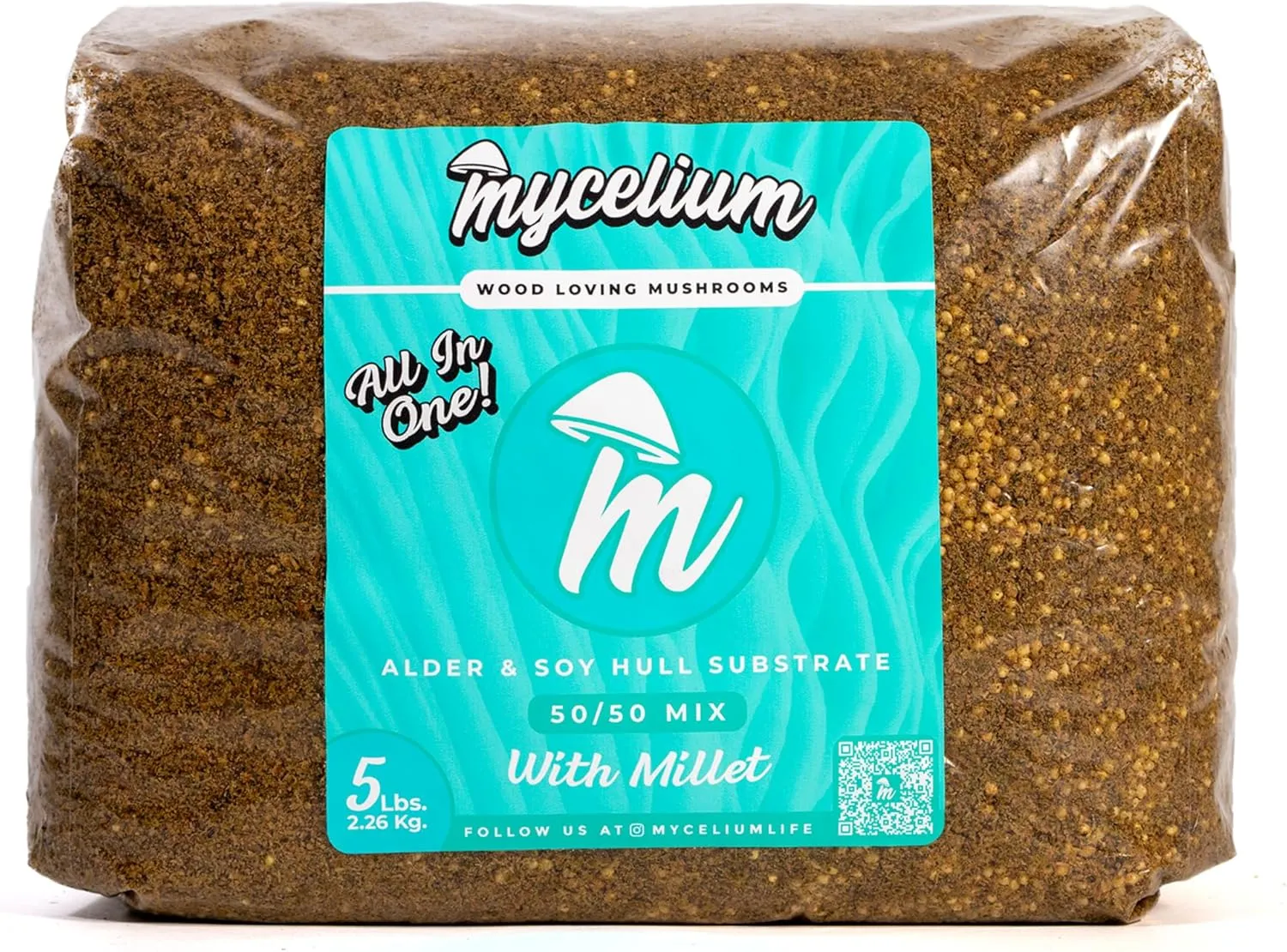 Mycelium Gourmet Mushroom Grow Kit – 5LB Organic All-in-One Substrate with Alder, Soy Hull & Millet – Indoor Cultivation Bag for Wood-Loving Mushrooms – Easy, High-Yield Growing for Home Use