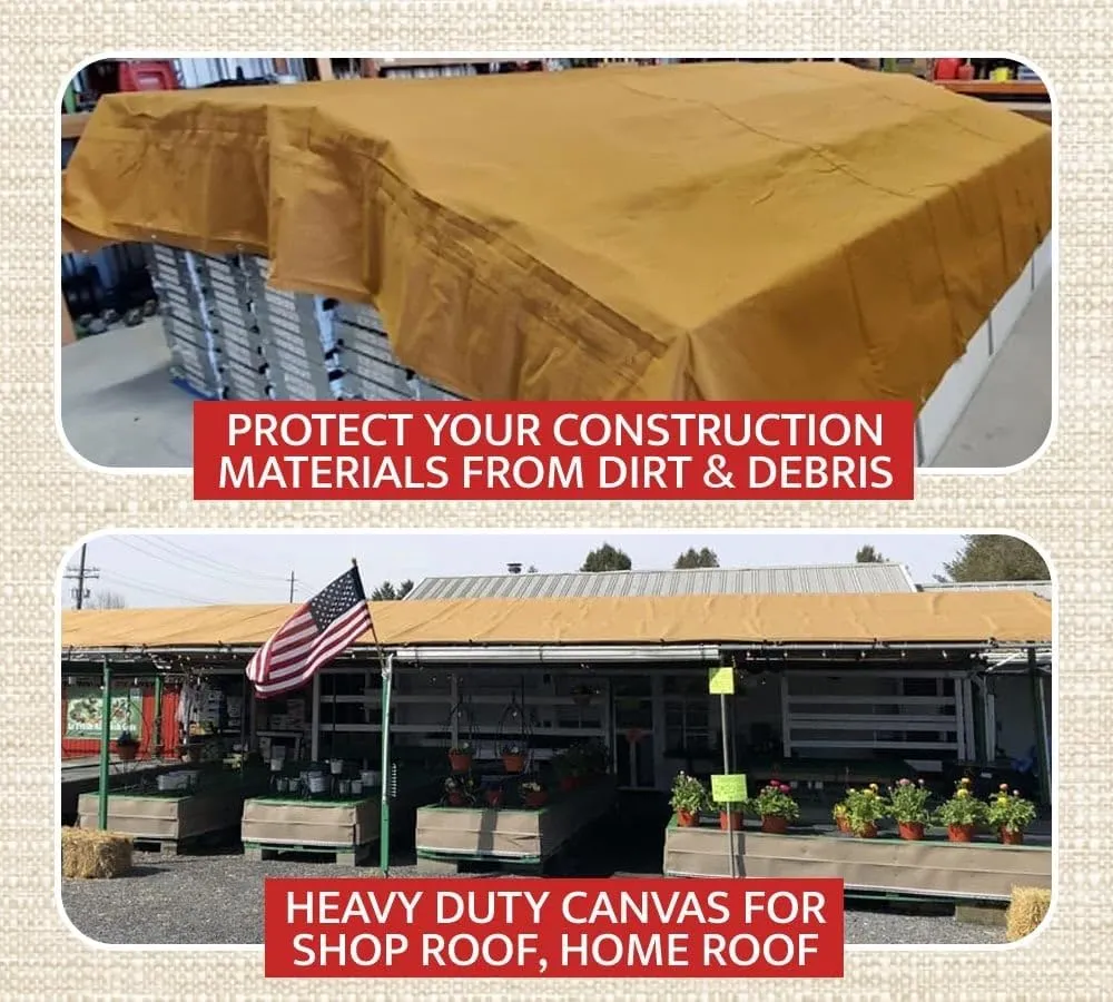 Mytee Products 7' x 9' Tan 12oz Canvas Tarp with Grommets - Water Resistant - Heavy Duty Canvas Tarps - Multipurpose Tarpaulin Cover for Canopy Tent, Roof, Camping, Semi Trucks & Cargo
