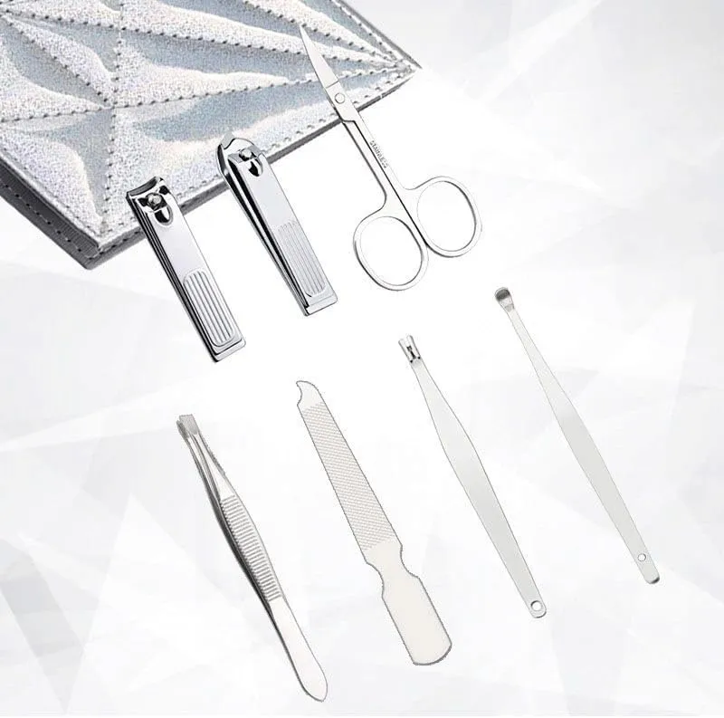 Nail Clippers 7 Piece Set Leather Case Nail Clippers Home Use Manicure Set(Gold)