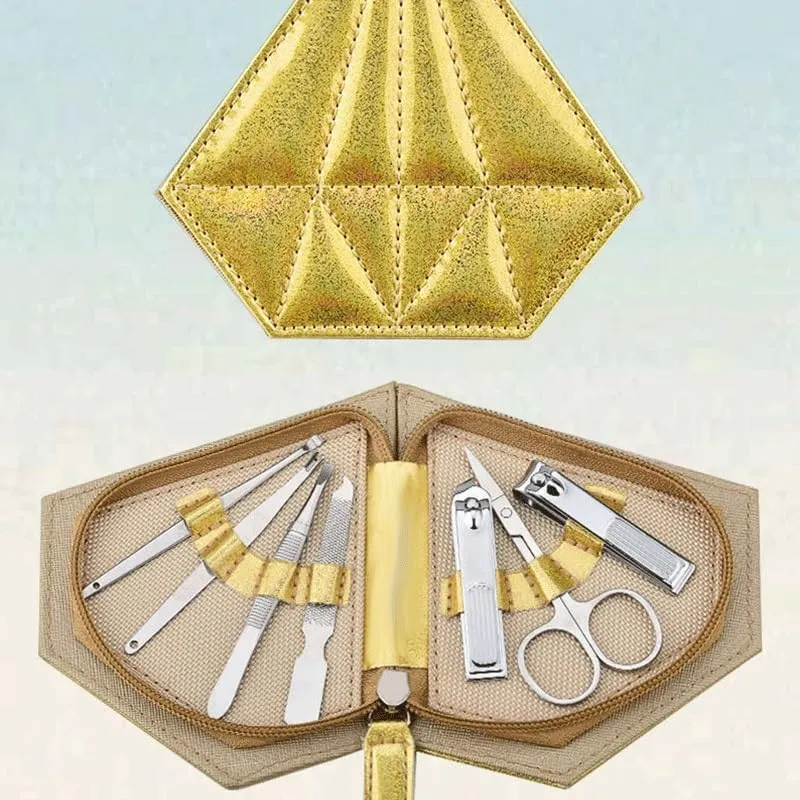 Nail Clippers 7 Piece Set Leather Case Nail Clippers Home Use Manicure Set(Gold)