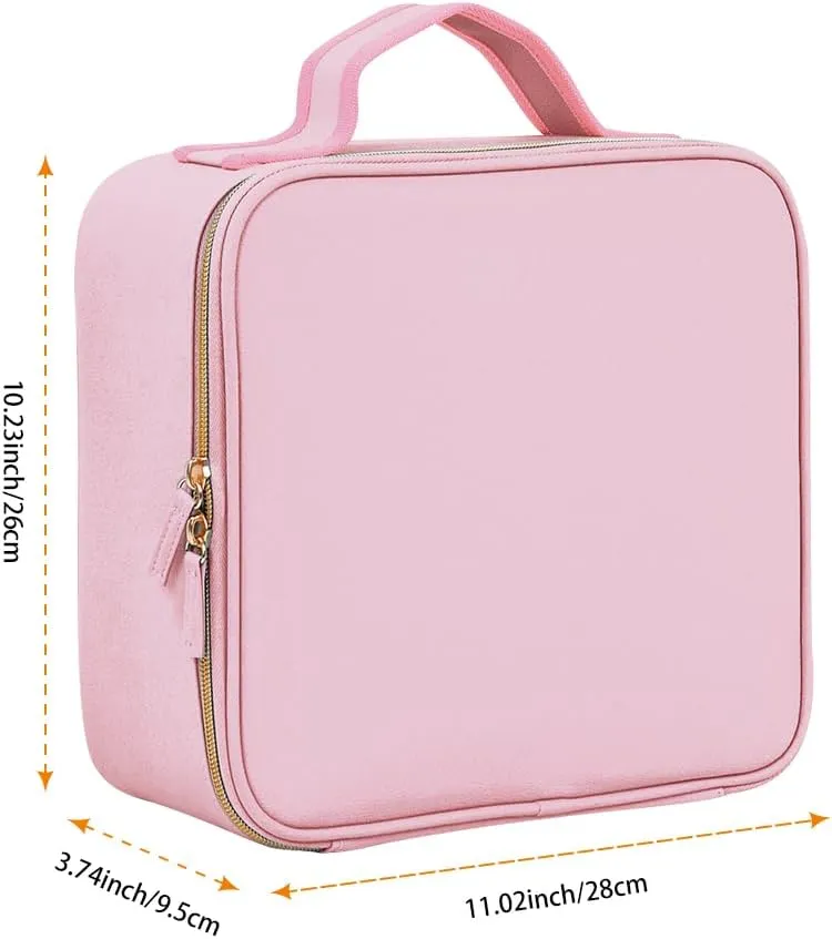 Nail Polish Organizer Case - PU Leather Portable Cosmetic Bag Hold 42 Bottles (15 ml/0.51 floz) with Removable Partition (Pink)