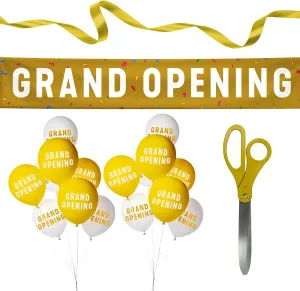 Nashira Ribbon Cutting Ceremony Kit, 25 inch Giant Scissors with Gold Satin Ribbon, Grand Opening Banner & Balloons - Heavy Duty Metal for Special Events, Inaugurations Ceremonies Gold,White,Red