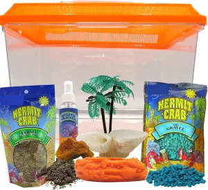 Needzo Ultimate All in One Hermit Crab Cage Starter Pack, Beginner Habitat Supplies Kit for Terrariums, Includes 2 Gallon Cage, Food, Pool, Feeder, and More, Colors May Vary, 7 Pieces