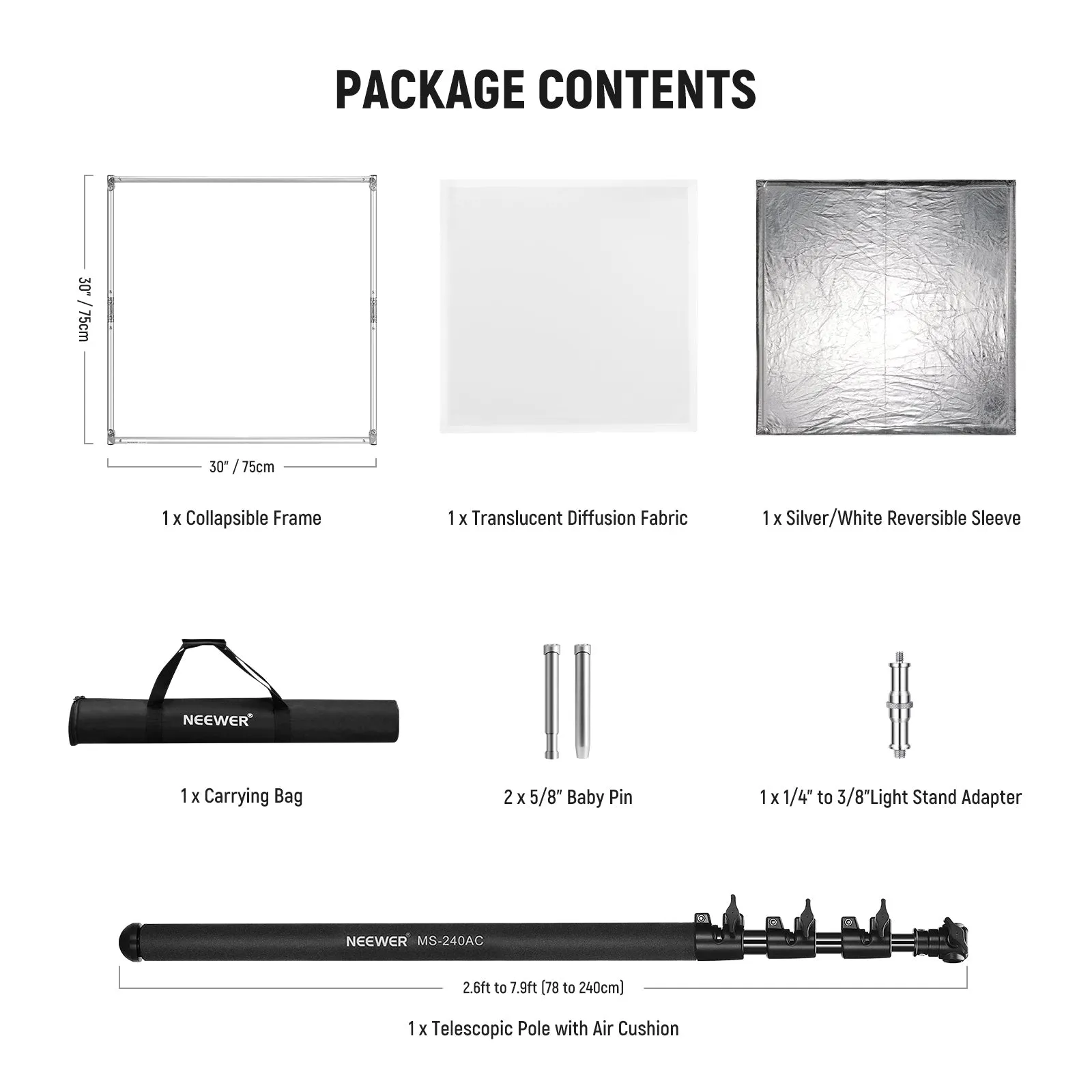 NEEWER SF7575F MS-240AC Light Diffusion Panel Scrim Kit