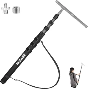 NEEWER Upgraded Microphone Boom Pole, 9.8ft/300cm Telescopic Carbon Fiber Mic Boom Arm with 5 Sections, 1/4" 3/8" 5/8" Screw Adapters, Cable Straps, Shoulder Strap & Storage Bag, MS-300CB (Black)