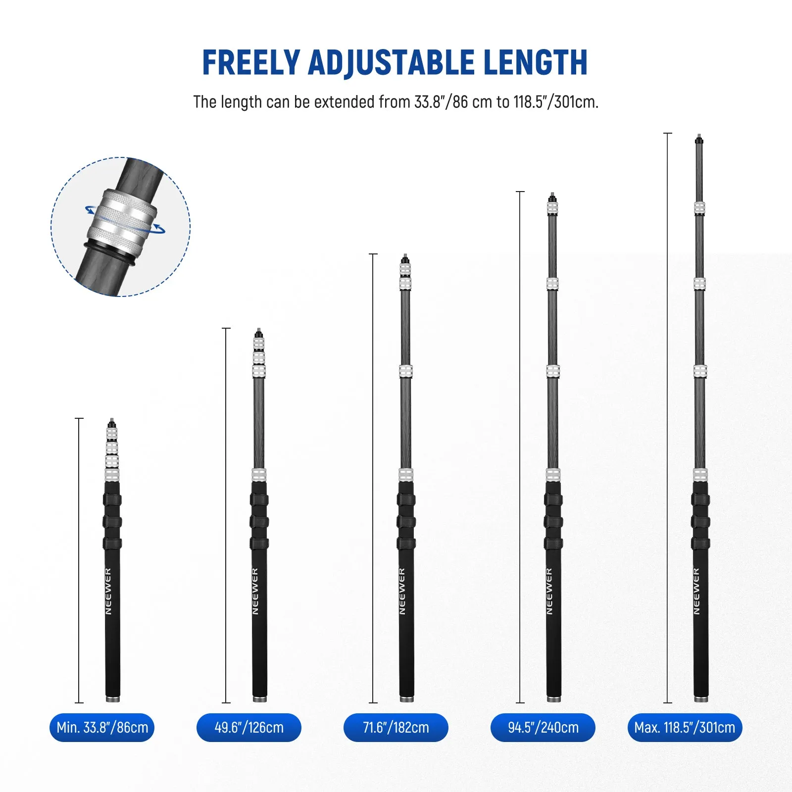 NEEWER Upgraded MS-300C Carbon Fiber Microphone Boom Pole