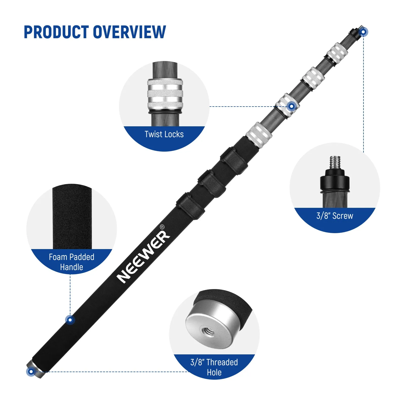 NEEWER Upgraded MS-300C Carbon Fiber Microphone Boom Pole