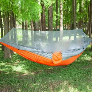 Net Hammock Outdoor Camping Anti-Rollover Nylon Hammock with Net Single Double Automatic Quick-Opening Pole (Color : Argento, Size : 290 * 140cm) (D 290 * 140cm)