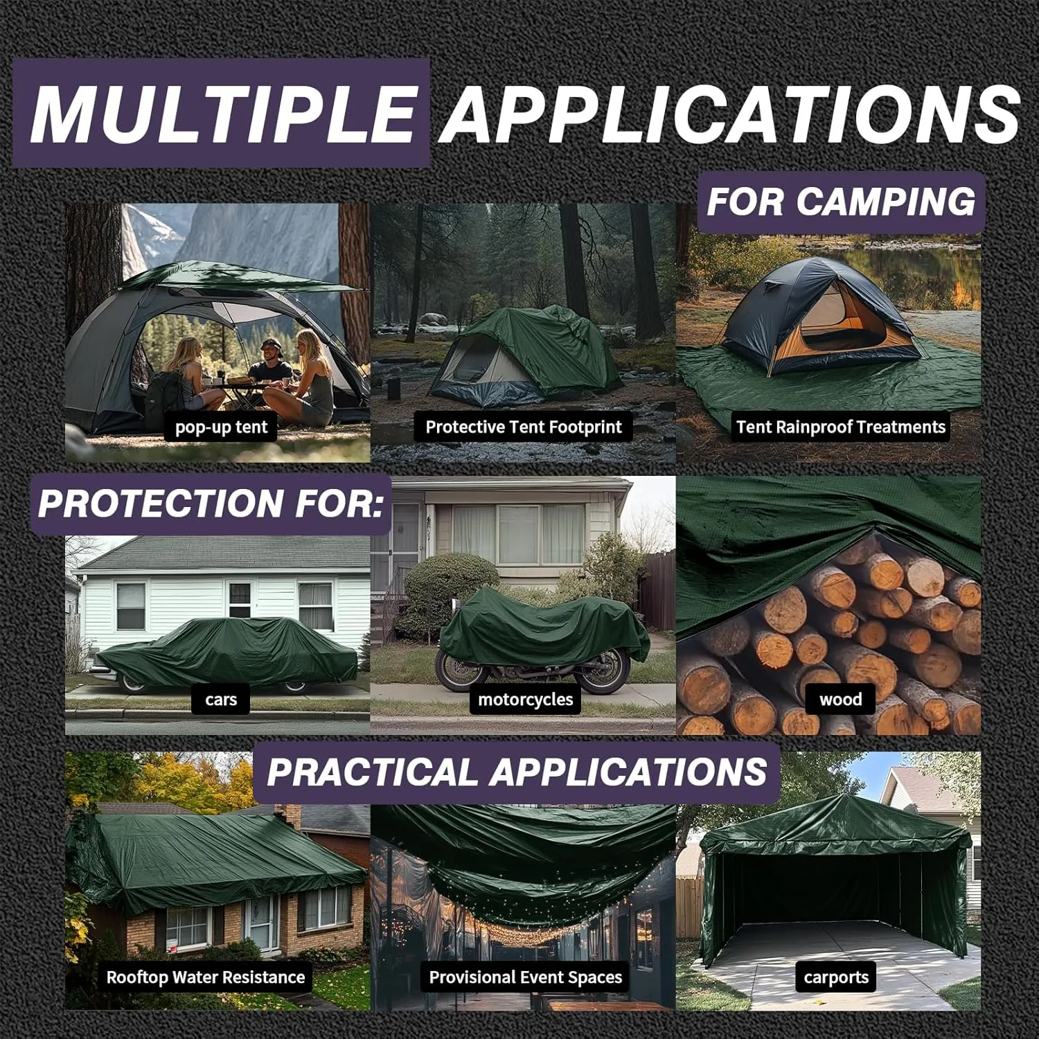 Neween Heavy Duty Tarp Cover, Extra Thick Green Tarps Waterproof Tear and Rip Proof UV Resistant Tarpaulin with Reinforced Grommets and Edges (5 mil, 6' x 8')