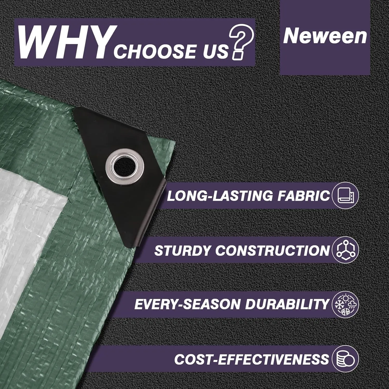 Neween Heavy Duty Tarp Cover, Extra Thick Green Tarps Waterproof Tear and Rip Proof UV Resistant Tarpaulin with Reinforced Grommets and Edges (5 mil, 6' x 8')
