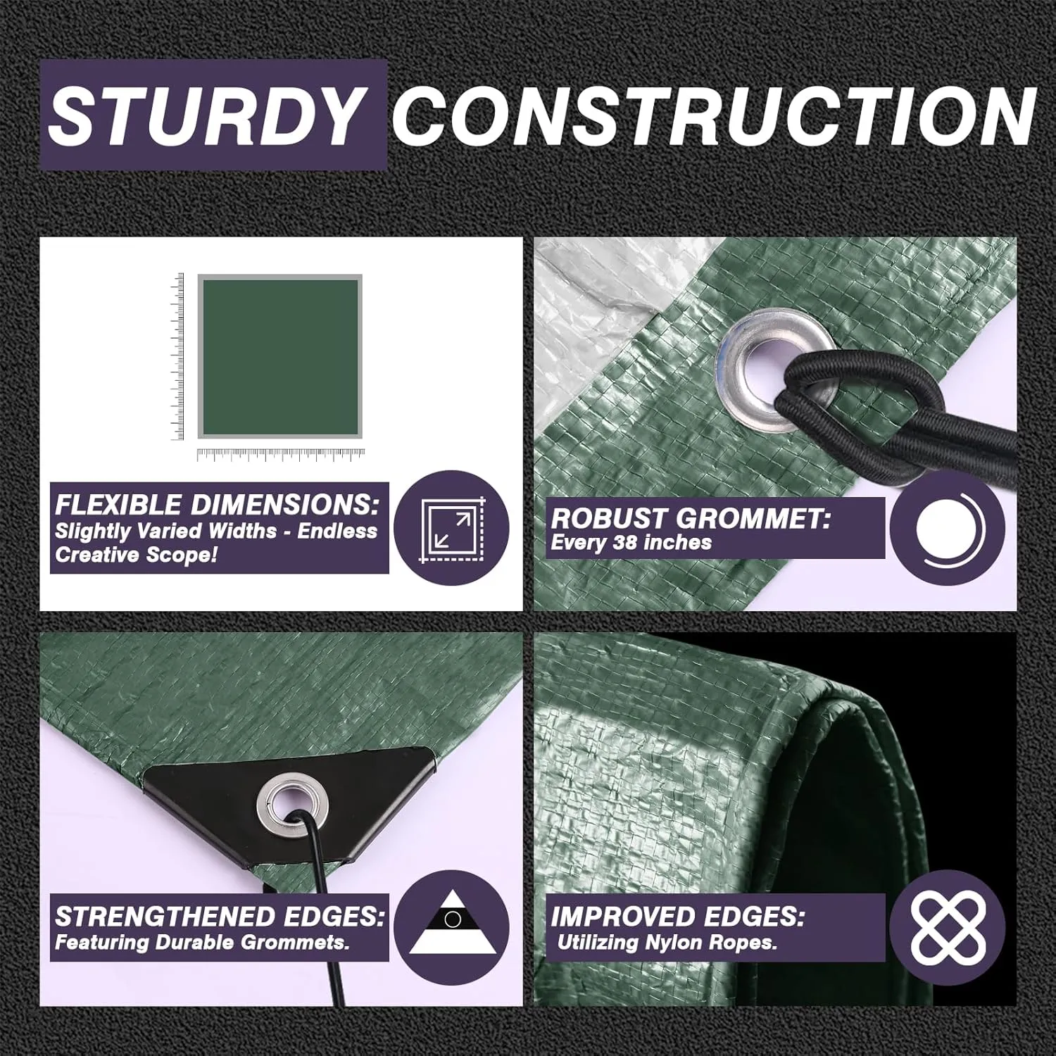 Neween Heavy Duty Tarp Cover, Extra Thick Green Tarps Waterproof Tear and Rip Proof UV Resistant Tarpaulin with Reinforced Grommets and Edges (5 mil, 6' x 8')