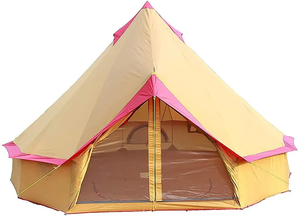 NIEH Camping Yurt Tent 4-Season Large Tents 4m Bell Tent 3-10 Persons Polyester Pyramid Tent Festivals and Human Shelter for Inhabiting or Leisure