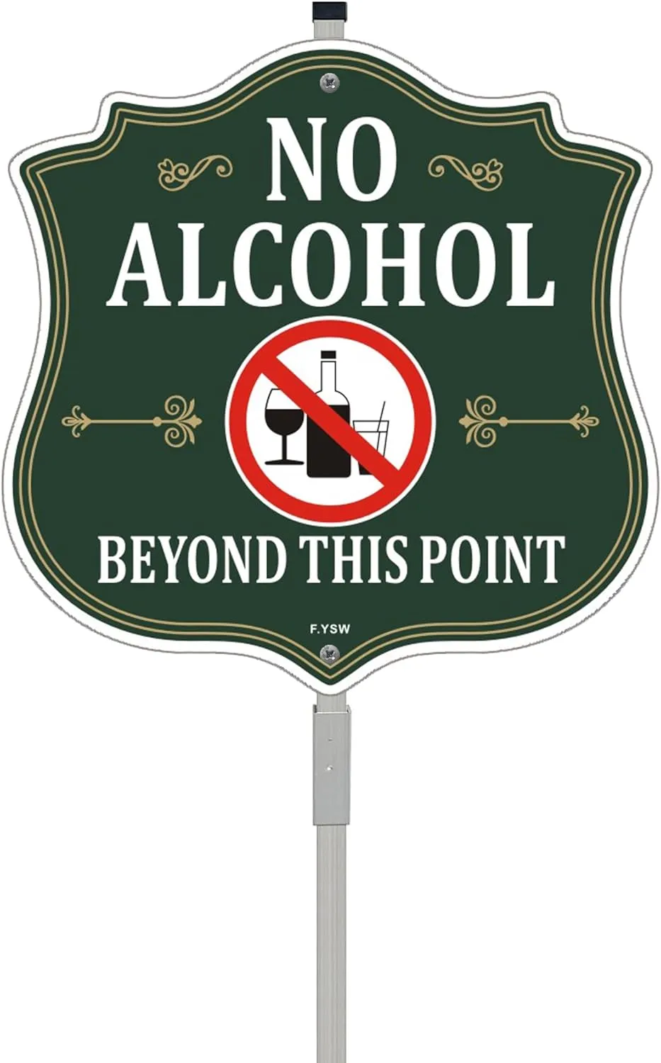 No Alcohol Beyond This Point Sign 10" x 10" With 28" Long Metal Stakes No Alcoholic Allowed Past Point Sign Stand Aluminum Home Business Yard