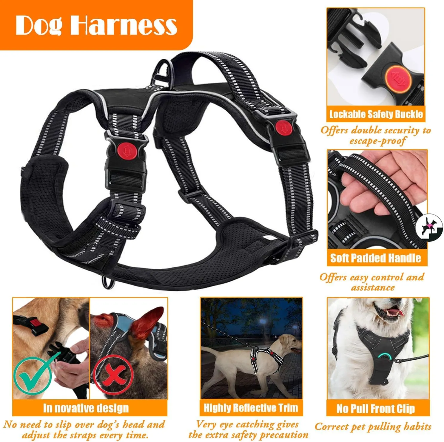 No Pull Dog Harness, Collar & Leash Set | Includes Dog Seat Belt, Collapsible Bowls & Poop Bag Dispenser. Ideal for Training, Walking, Hiking. Fits Small to Large Dogs(Pink-S)