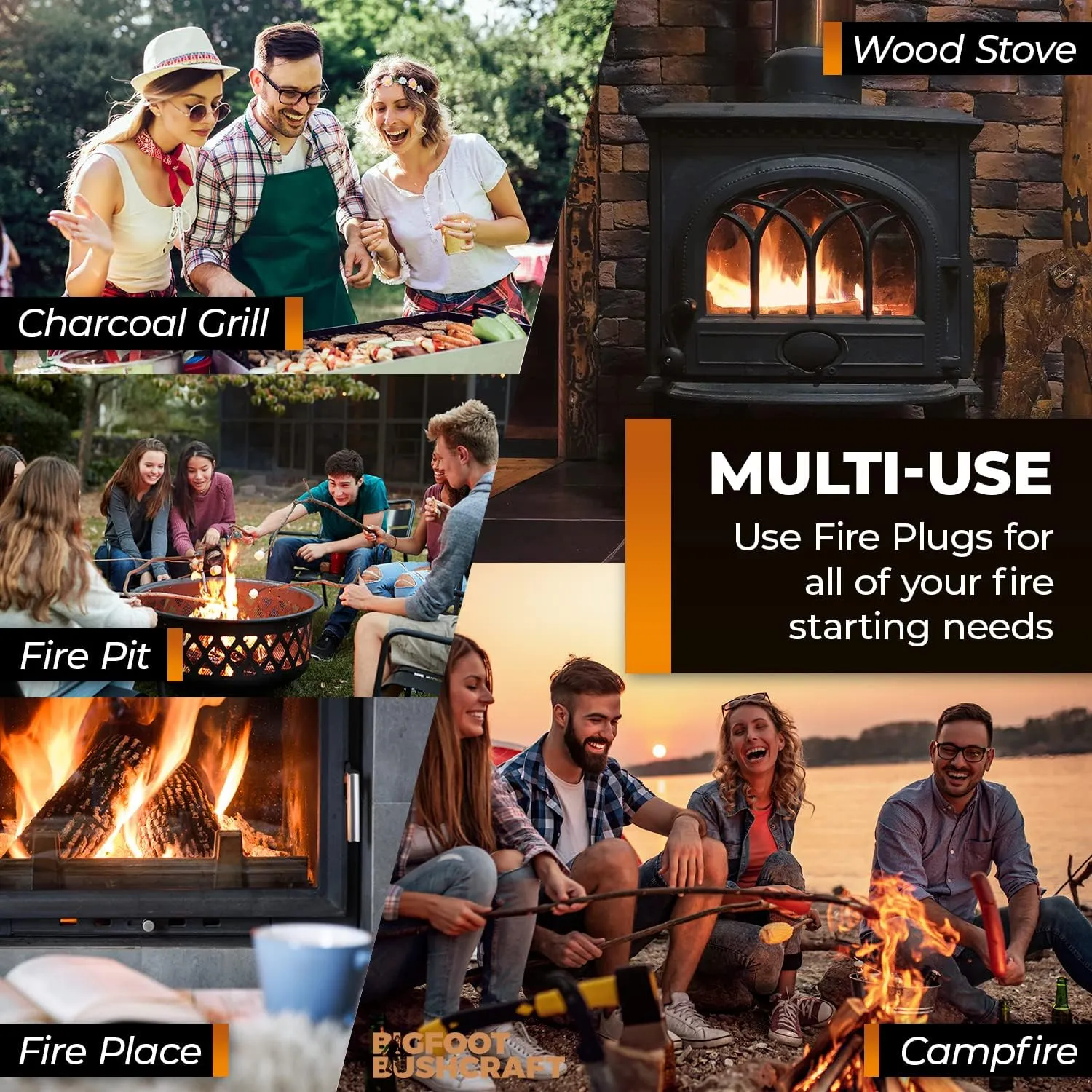 Non-Toxic Waterproof Fire Starters with 5  Minute Burn for Emergencies, Survival, Campfires, Fire Pits, Grills - Made in The USA - 80 Pack