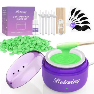 Nose Wax Kit - Mini Warmer for Facial Hair Removal, Portable Melt Machine With 50g Wax, 6 Applicators, 6 Hair Sticks, 6 Mustache Protectors for Women Men - Purple