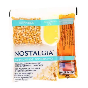 Nostalgia Movie Theater Style Popcorn Packets for Popcorn Machine, All-in-One Popcorn Kernels, Coconut Oil, Seasoning Salt, 8oz Packs, 24 count