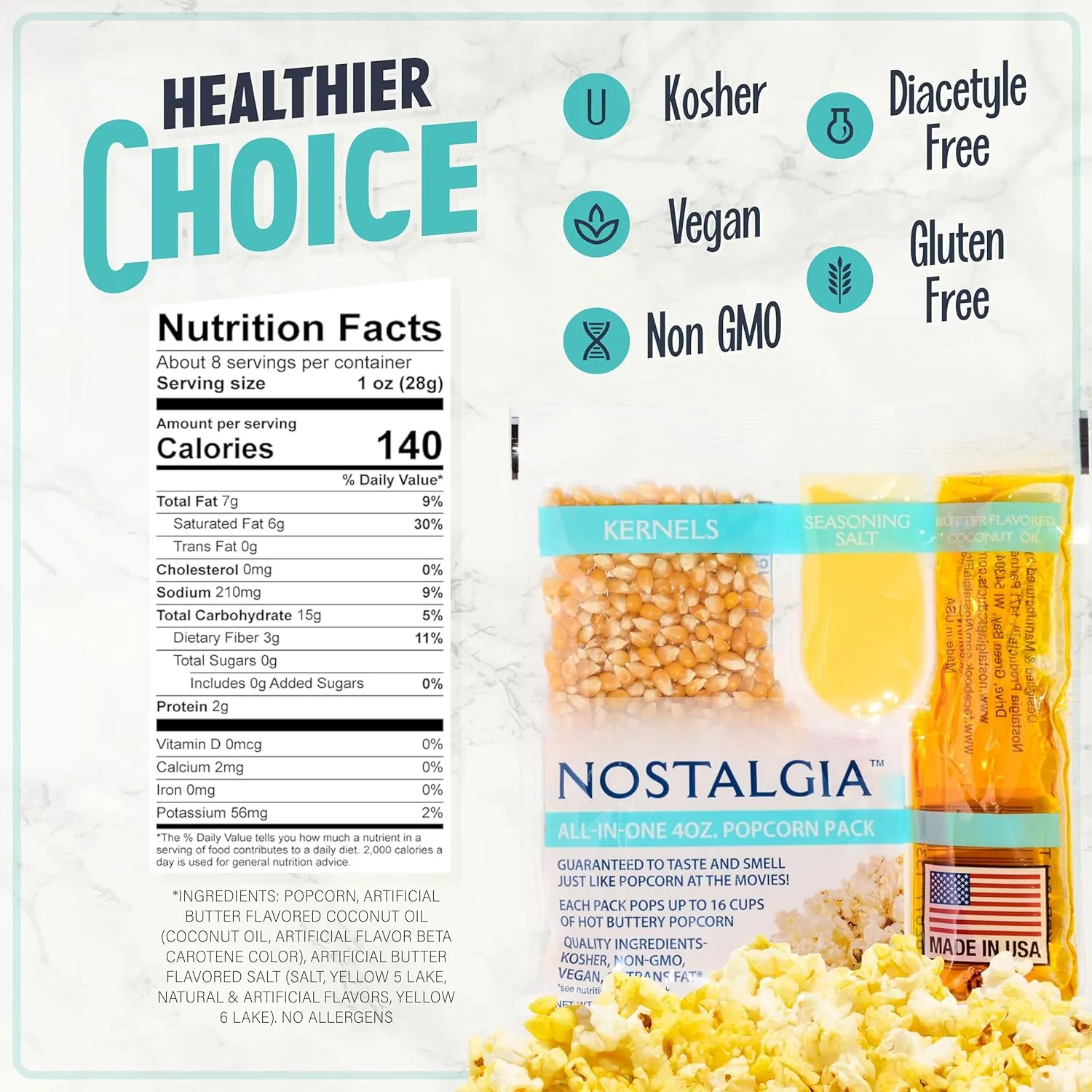 Nostalgia Premium 4-Ounce Popcorn All-In-One Bag - Includes Kernels, Butter-Favored Coconut Oil, and Seasoning Salt - Pack of 24