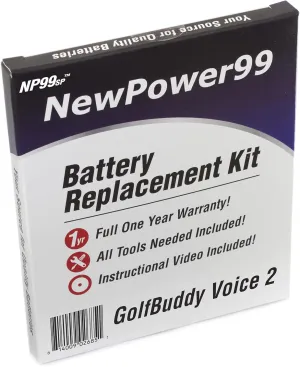 NP99sp NewPower99 Battery Replacement Kit for GolfBuddy Voice 2 with Installation Video, Tools, and Extended Life Battery.