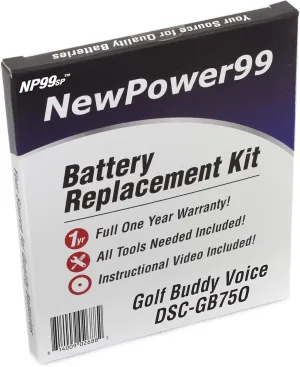 NP99sp NewPower99 Battery Replacement Kit for GolfBuddy Voice DSC-GB750 with Installation Video, Tools, and Extended Life Battery.