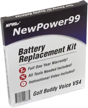 NP99sp NewPower99 Battery Replacement Kit for GolfBuddy Voice VS4 with Installation Video, Tools, and Extended Life Battery.