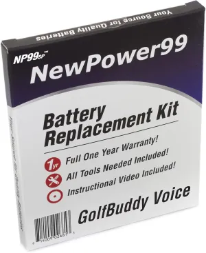 NP99sp NewPower99 Battery Replacement Kit for GolfBuddy Voice with Installation Video, Tools, and Extended Life Battery.