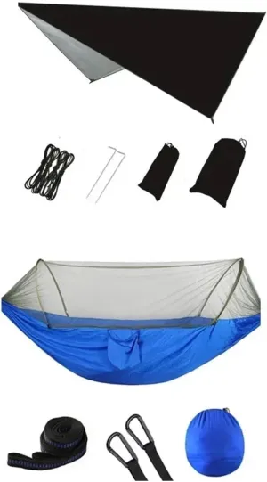 Nylon Parachute Hammock Net Lightweight Portable Camping Hammock and Tent Awning Rain Fly Tarp Mosquito Net Hammock Canopy 210T Nylon Hammocks Terrace Hammock(Style11)