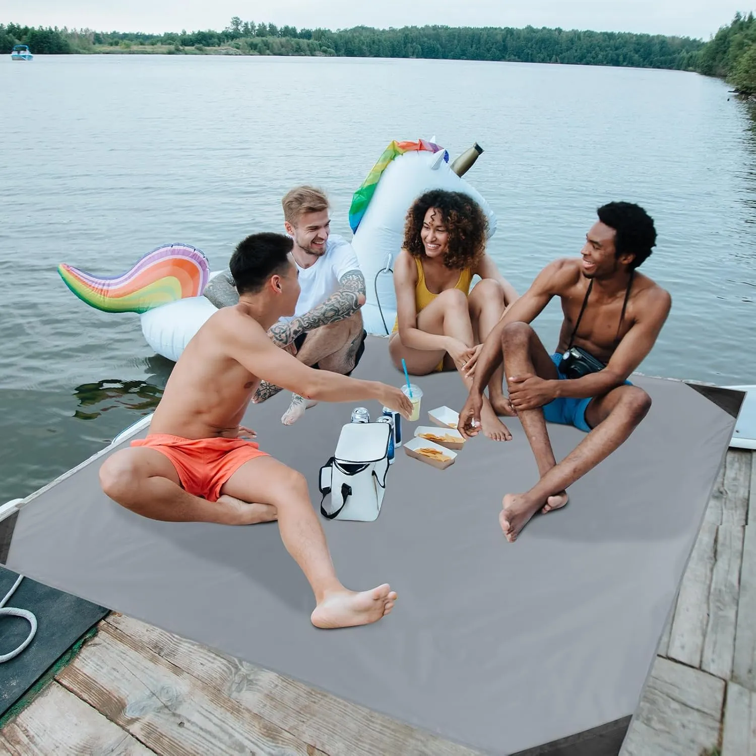Odoland Pocket Blanket Picnic Blanket, 71" x 63" SandProof Waterproof Outdoor Beach Blanket with Portable Bag, Foldable Lightweight Sand Free Quick Drying Beach Mat for Hiking Camping Travel,Grey