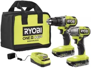 ONE  HP 18V Brushless Cordless Combo Kit w/ 1/2 in. Drill, 1/4 in. Impact Driver (2) 2.0 Ah Batteries, Charger and Bag