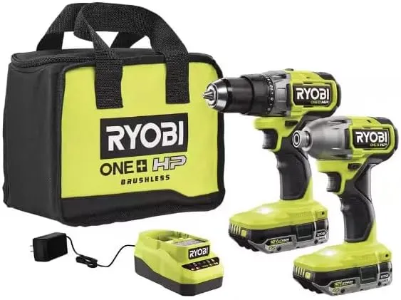 ONE  HP 18V Brushless Cordless Combo Kit w/ 1/2 in. Drill, 1/4 in. Impact Driver (2) 2.0 Ah Batteries, Charger and Bag