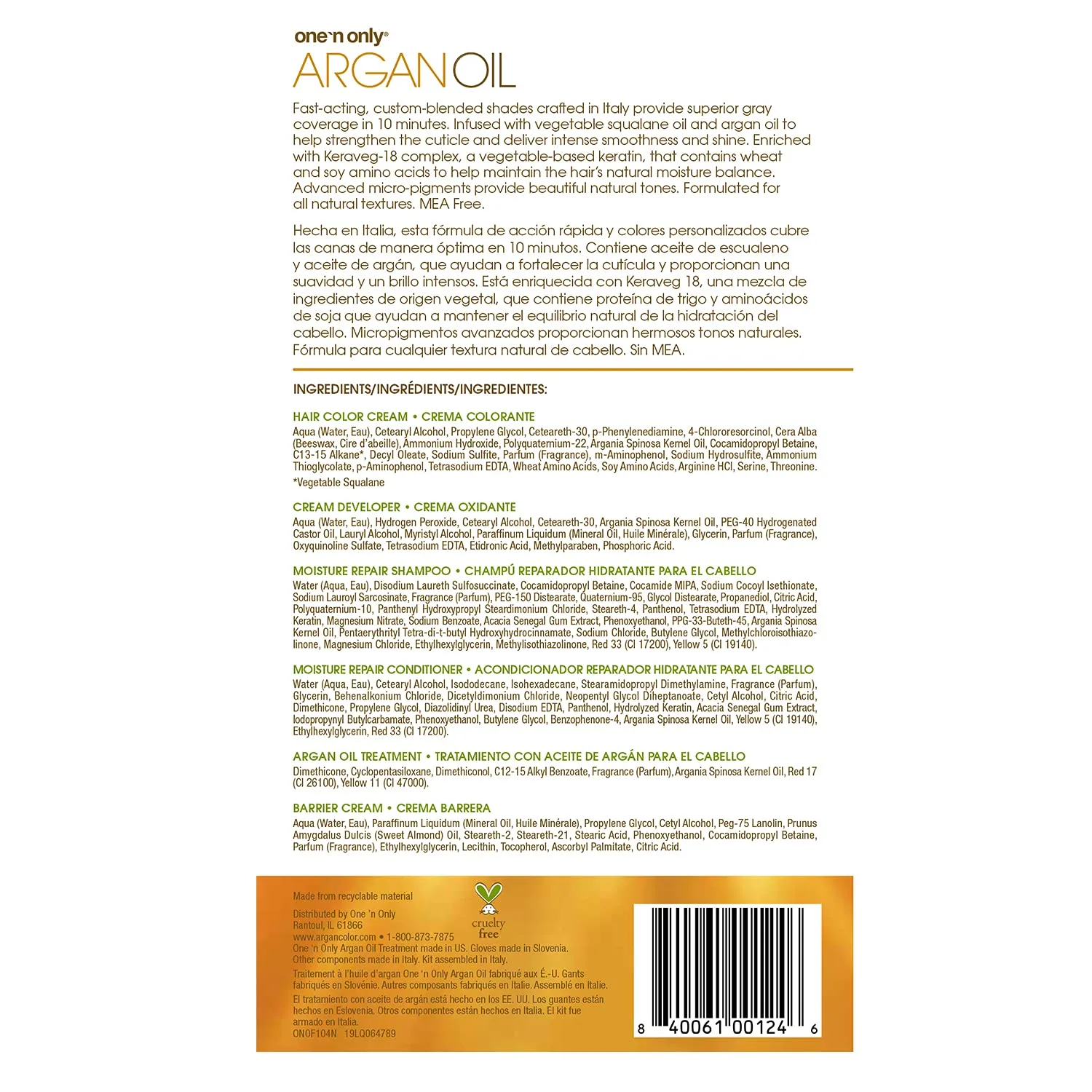 One n Only Argan Oil Fast 10 Permanent Hair Color Kit - 4N Natural Medium Brown Hair Color Unisex 1 Pc