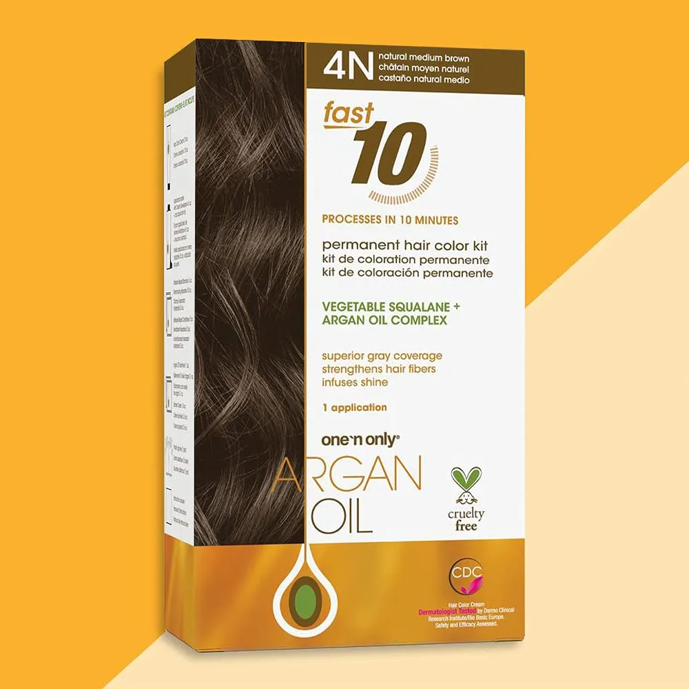 One n Only Argan Oil Fast 10 Permanent Hair Color Kit - 4N Natural Medium Brown Hair Color Unisex 1 Pc