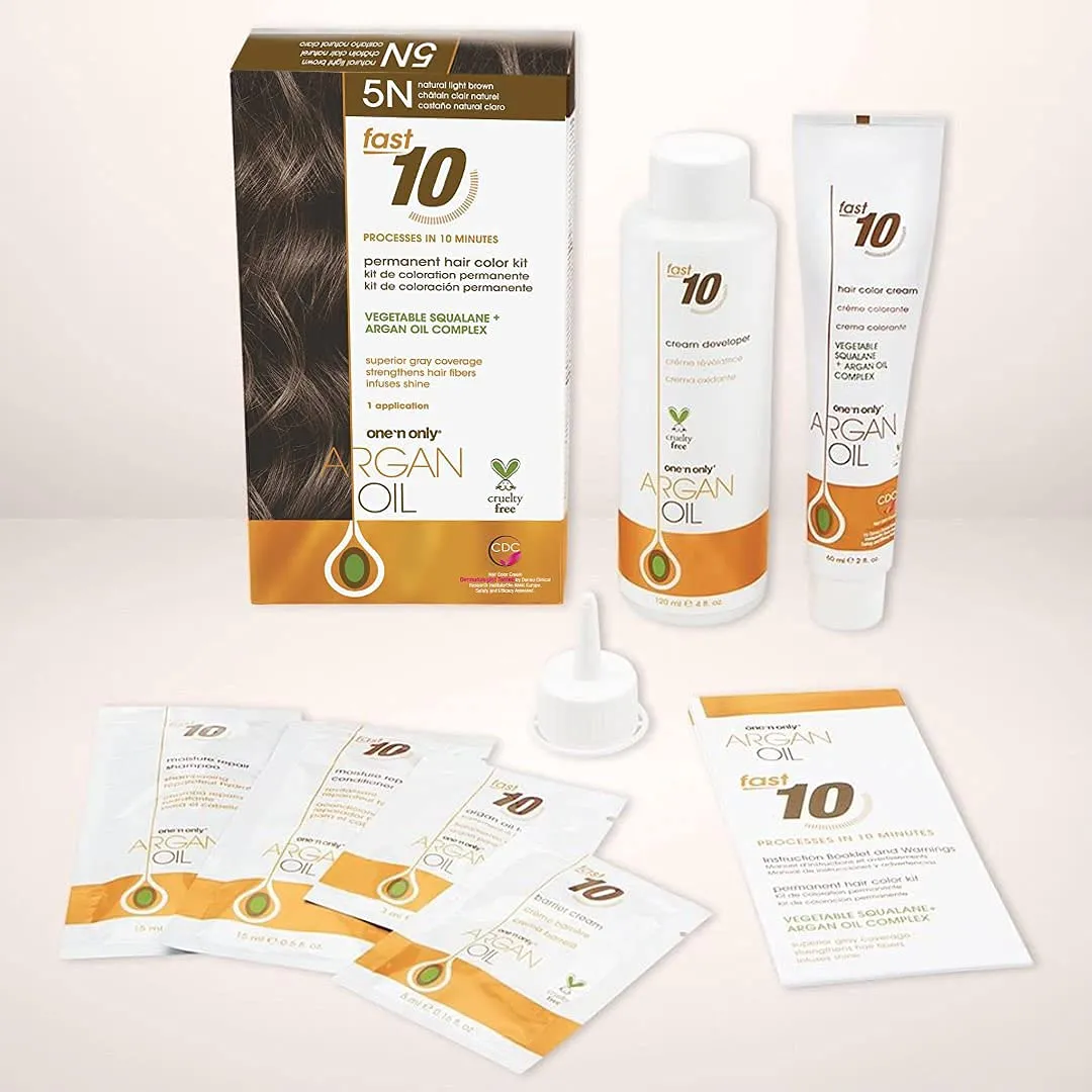 One n Only Argan Oil Fast 10 Permanent Hair Color Kit - 5N Natural Light Brown Hair Color Unisex 1 Pc