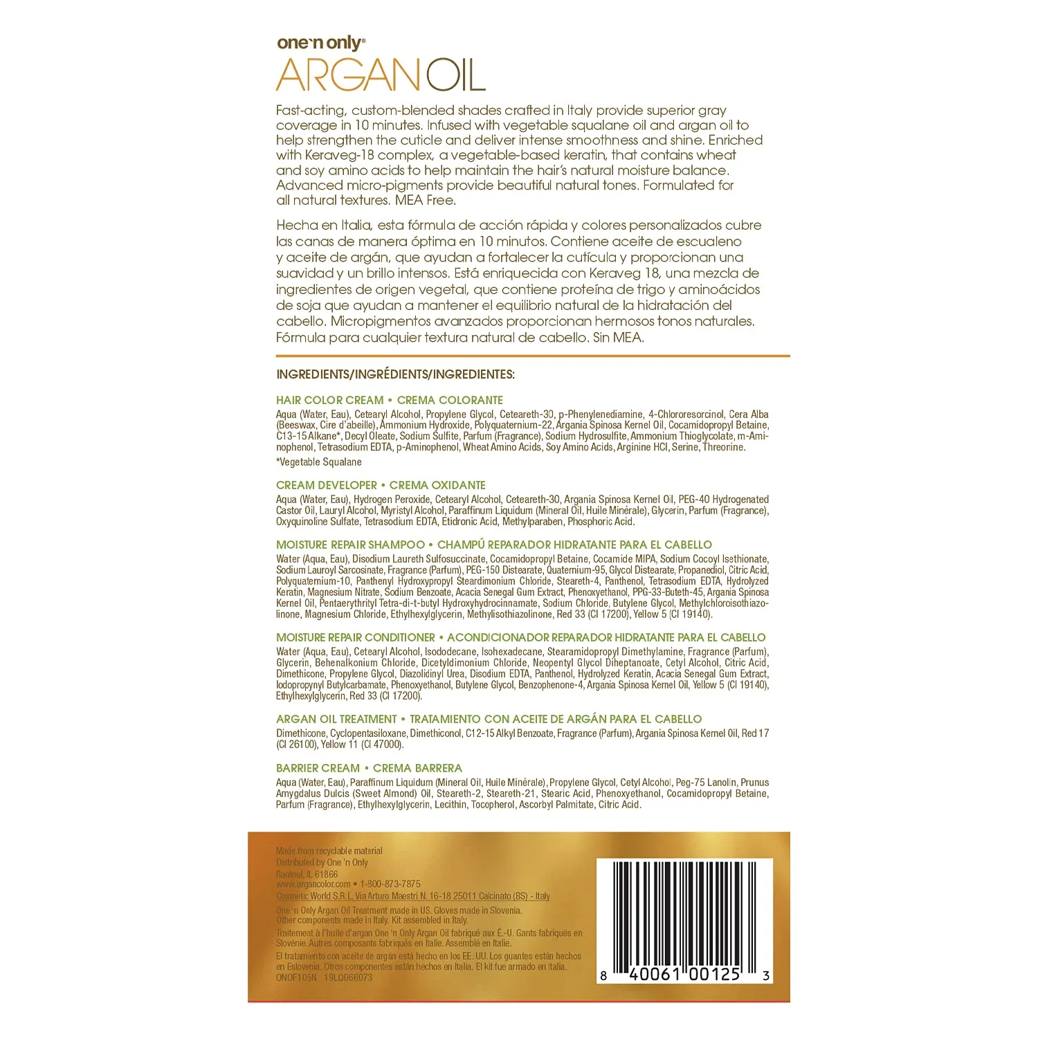 One n Only Argan Oil Fast 10 Permanent Hair Color Kit - 5N Natural Light Brown Hair Color Unisex 1 Pc