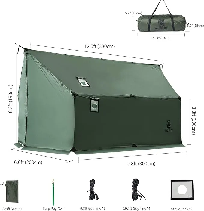 OneTigris TEGIMEN Hammock Hot Tent with Stove Jack, Spacious Versatile Wall Tent with Snow Skirt, 3000mm Waterproof with Zippered Tent Bag