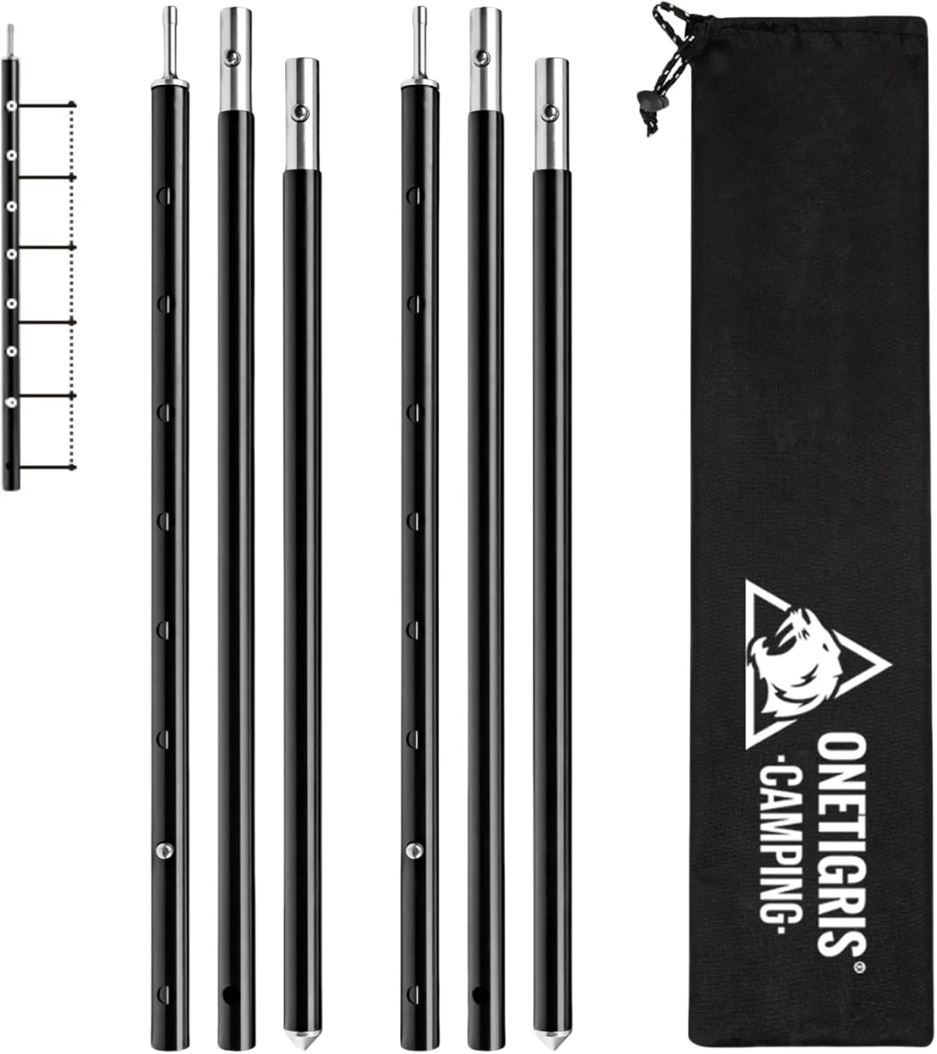 OneTigris Upgraded Tent Poles – Set of 2 Adjustable Telescoping Tarp Poles, Aluminum Replacement Poles for Tent, Tarp, Canopy, Awning, Shelter, Heavy Duty Aluminum Alloy Camping Poles