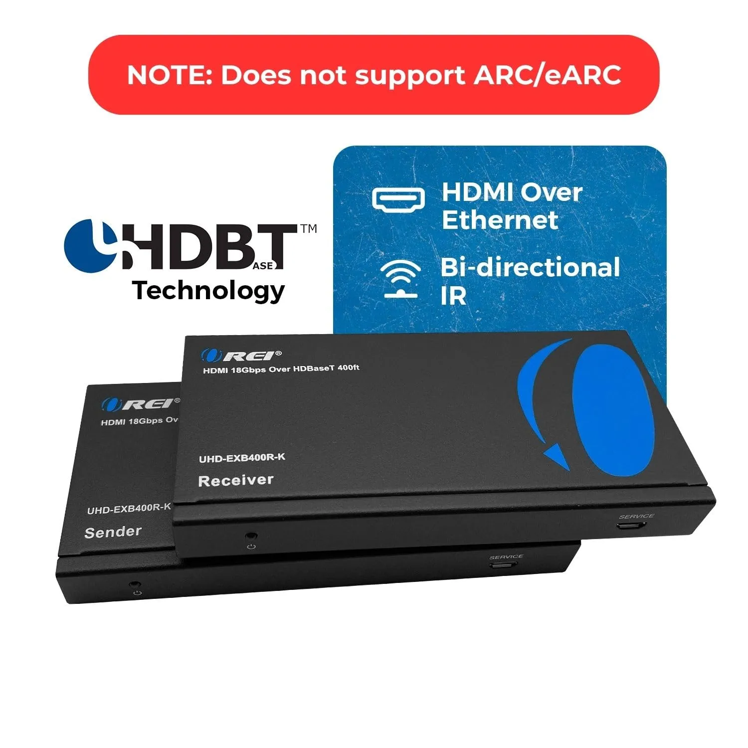 OREI 4K HDMI over Ethernet Extender Balun - HDBaseT UltraHD 4K @ 60Hz 4:4:4 CAT5e/6/7 Cable with HDR, CEC & IR Control, RS-232 Up to 400 Ft Loop Out POC Audio Out (UHD-EXB400R-K)