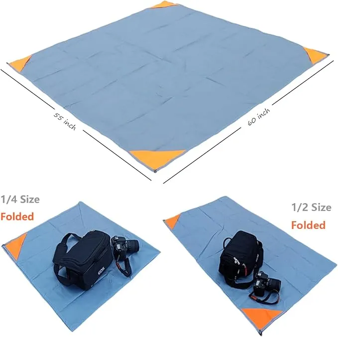 Orga'Neat Pocket Picnic Blanket, Sandproof Lightweight Pocket Camping Tarp, 55″x60″ Foldable & Fits into Small Bag, Water Resistant Washable Quick Dry Compact Beach Mat for Outdoor Recreation